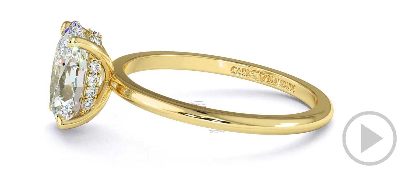 Hidden Halo Oval Lab Grown Diamond Engagement Ring On Half-Rounded Yellow Gold Band top video