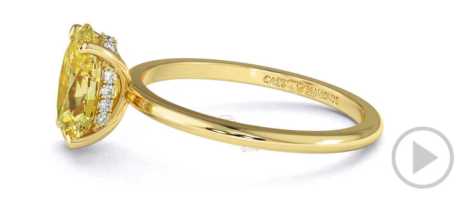Yellow Lab Grown Diamond Oval Hidden Halo Solitare Engagement Ring Yellow Gold top video