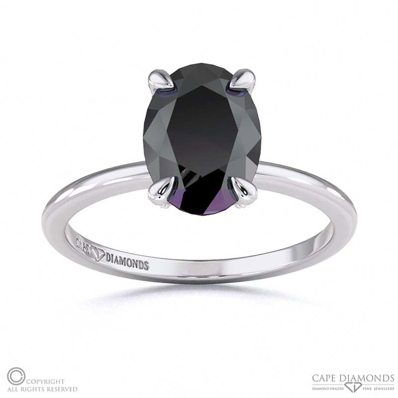 Black Lab Grown Diamond Hidden Halo Oval Claw Set Diamonds Solitaire Engagement Ring White Gold