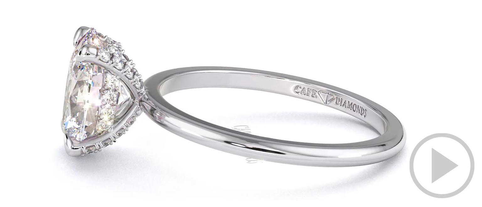 Oval Natural Diamond Four Claw Hidden Halo Pavé Engagement Ring White Gold top video