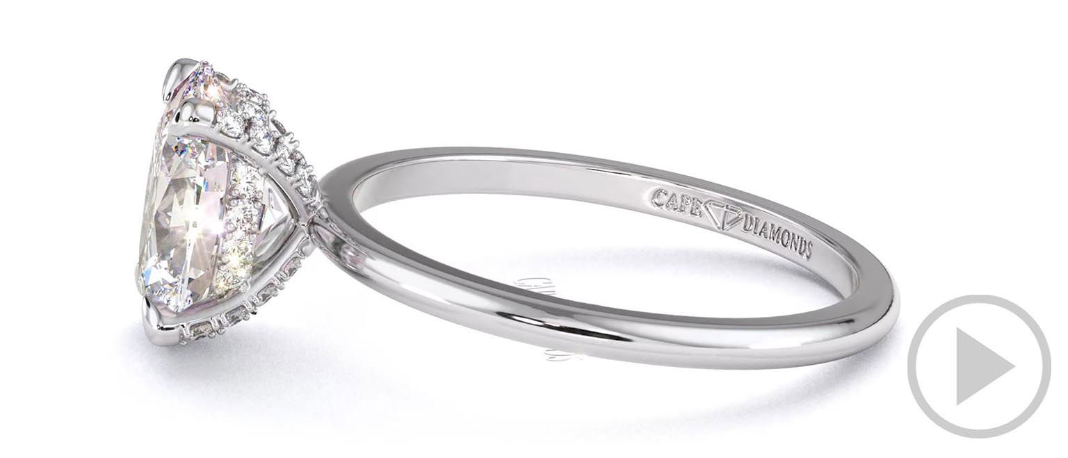 Oval Natural Diamond Four Claw Hidden Halo Pavé Engagement Ring White Gold top video