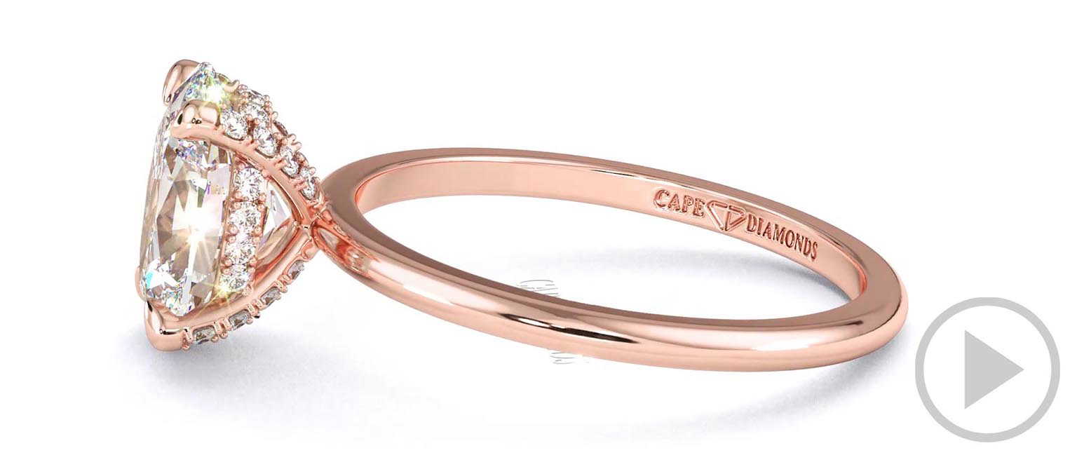 Oval Natural Diamond Four Claw Hidden Halo Pavé Engagement Ring Rose Gold top video