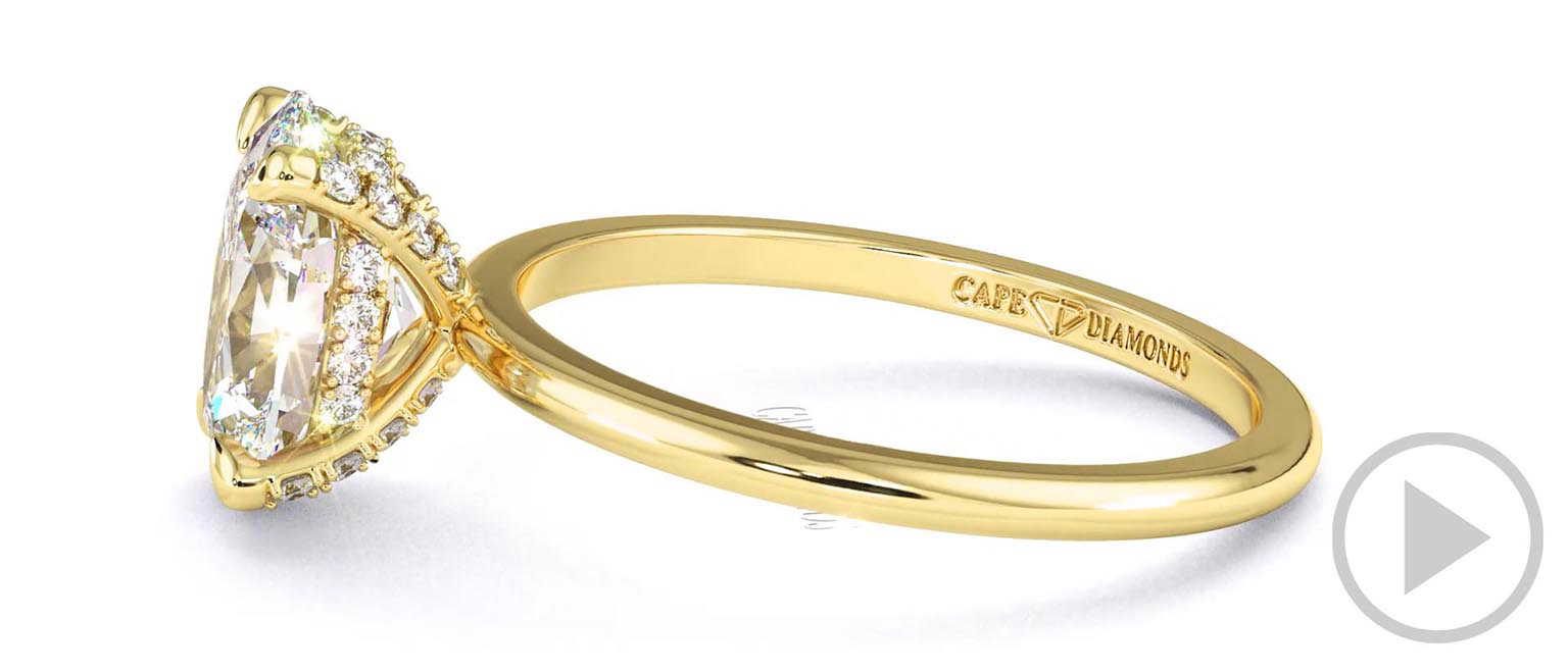 Oval Natural Diamond Four Claw Hidden Halo Pavé Engagement Ring Yellow Gold top video