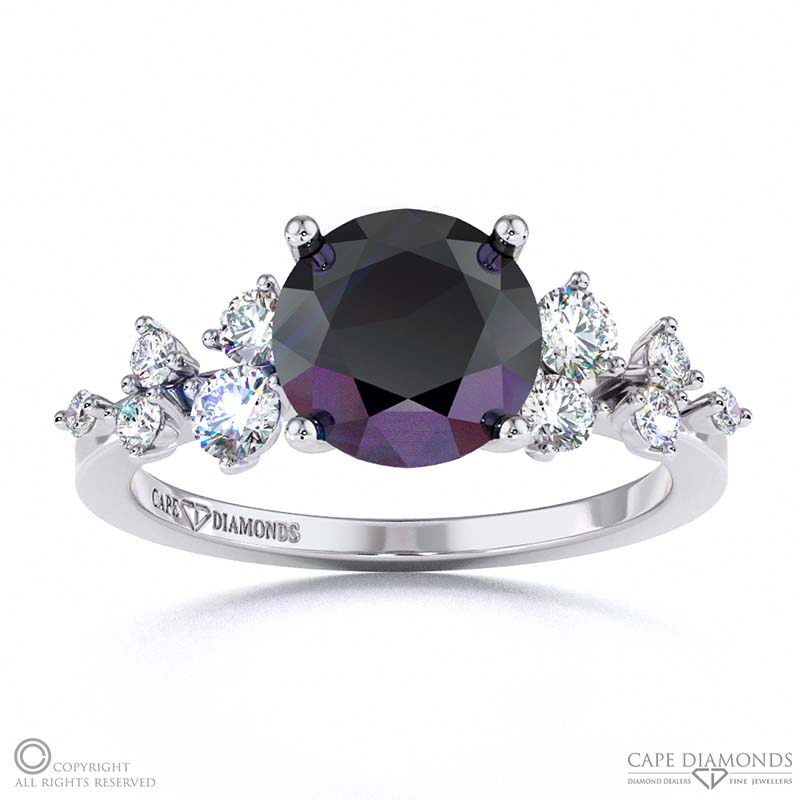Black Lab Grown Diamond Fairy Side Stone Engagement Ring White Gold