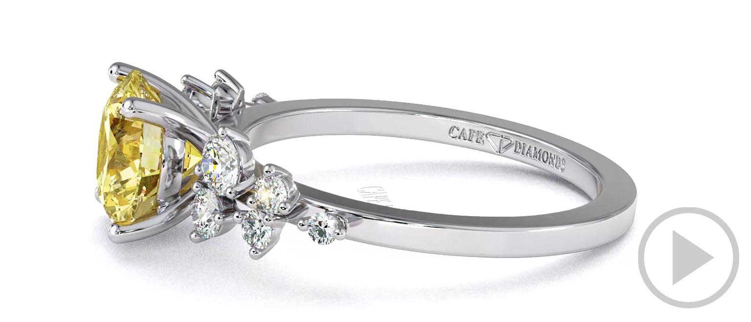 Yellow Lab Grown Diamond Fairy Side Stone Engagement Ring White Gold top video