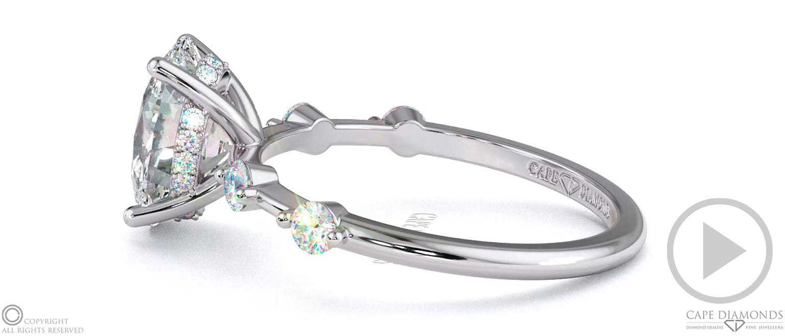 Star Crossed Four Prong Hidden Pave Halo Oval Lab Grown Diamond Engagement Ring White Gold top video