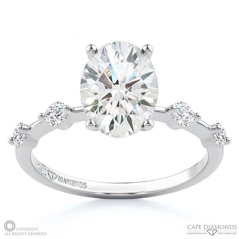 Star Crossed Four Prong Hidden Pave Halo Oval Natural Diamond Engagement Ring White Gold