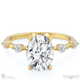 four prong oval lab grown diamond halo engagement ring yellow gold with side diamond drops with 9k yellow gold metal and oval shape diamond