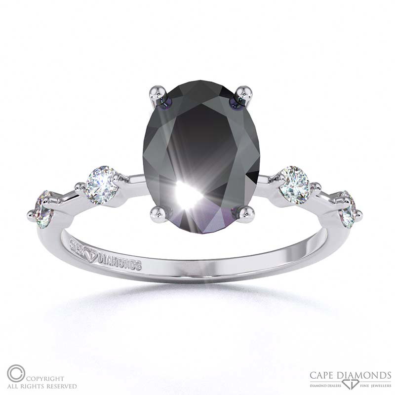 Black Lab Grown Diamond Bubble Drop Oval Cut Engagement Ring White Gold
