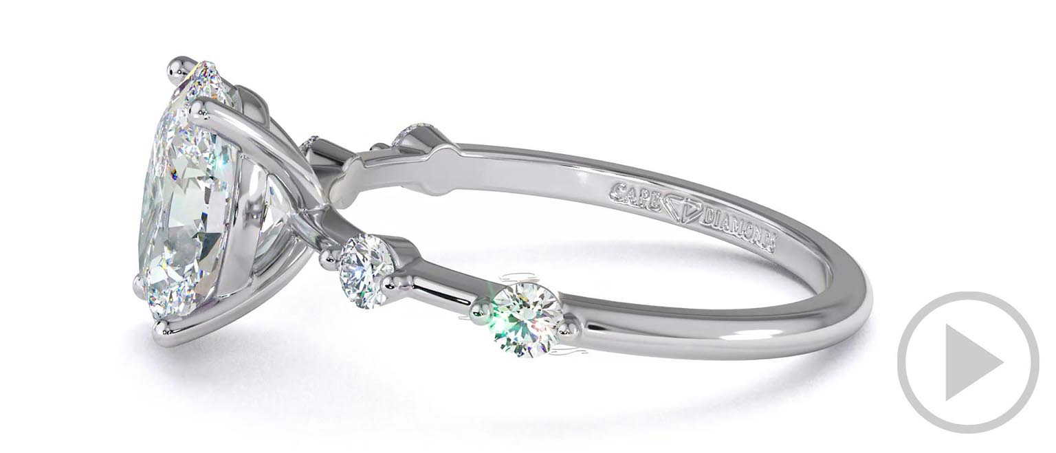 Moissanite Four Prong Oval Engagement Ring White Gold With Side Drops top video