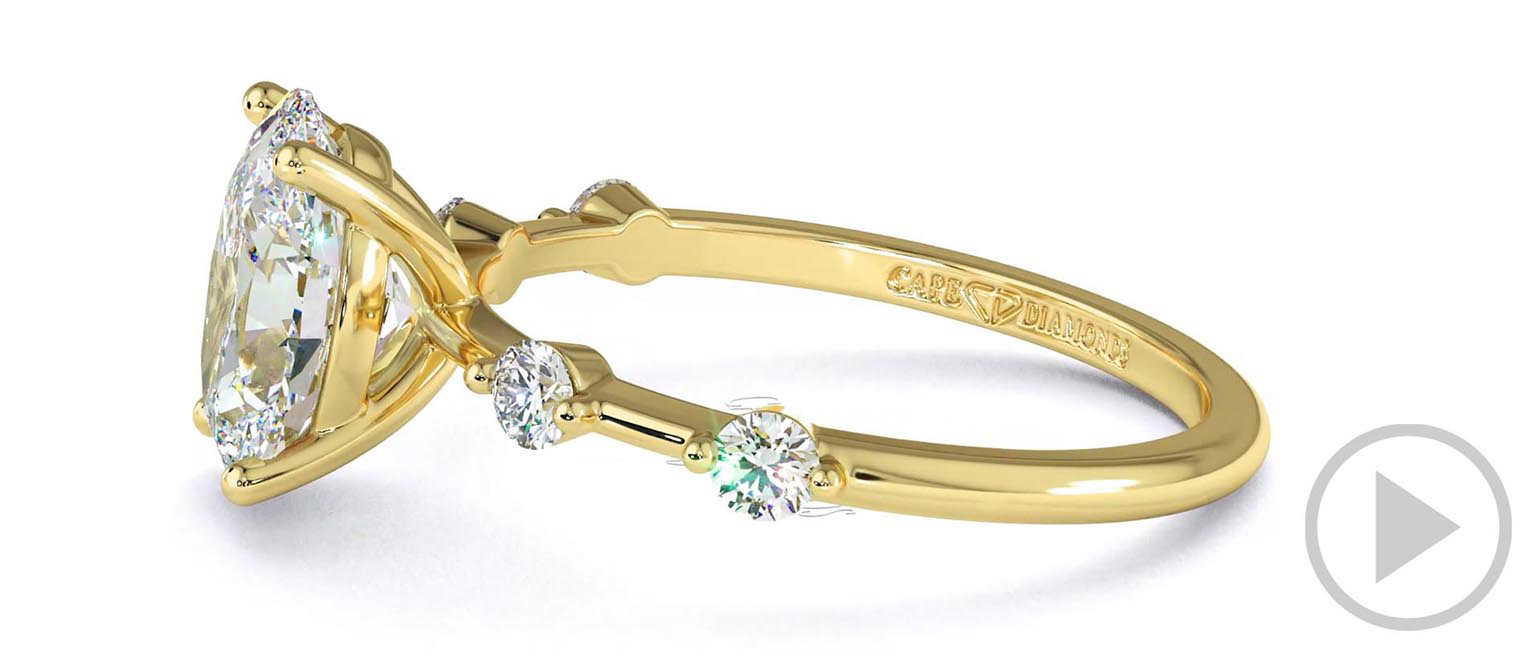Four Prong Oval Natural Diamond Engagement Ring Yellow Gold With Side Natural Diamond Drops top video