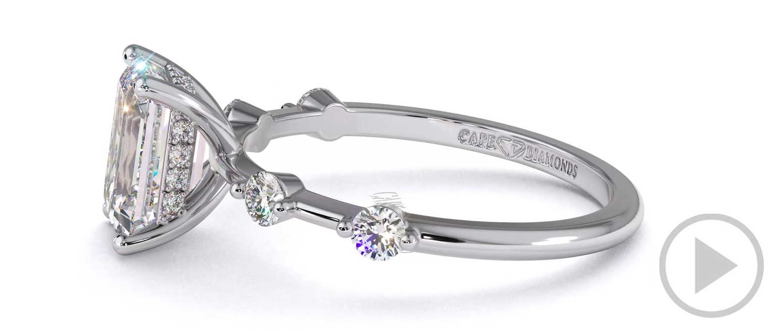 Four Prong Emerald Lab Grown Diamond Halo Engagement Ring White Gold With Side Diamond Drops top video
