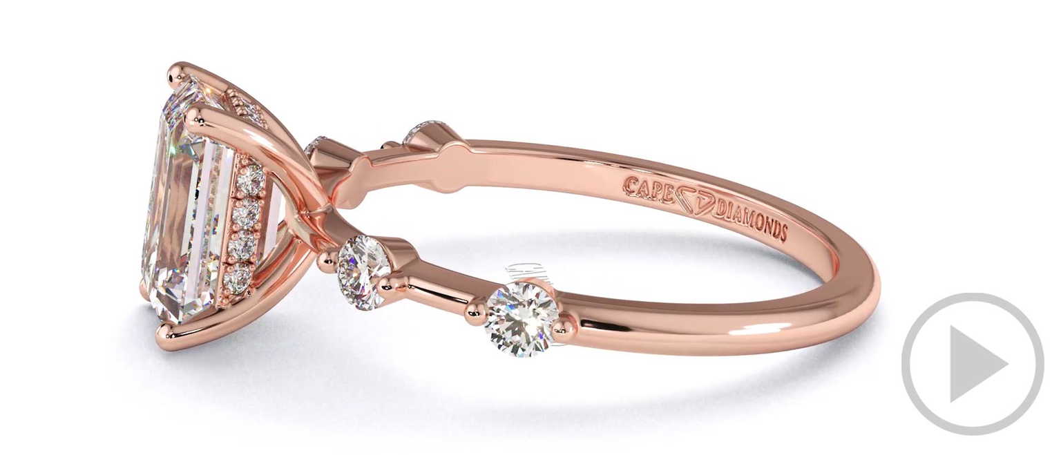 Star Crossed Four Prong Hidden Pave Halo Emerald Natural Diamond Engagement Ring Rose Gold top video