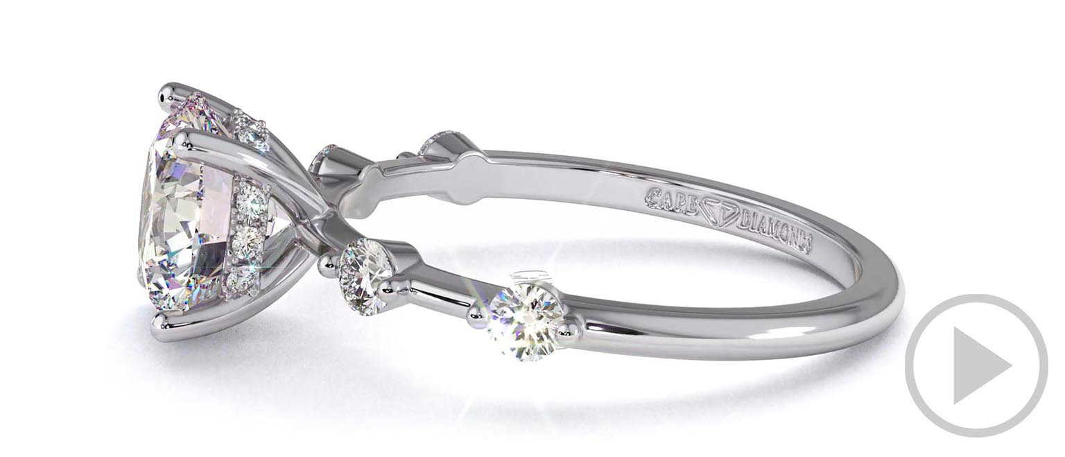 Four Prong Brilliant Round Natural Diamond Hidden Halo Engagement Ring White Gold With Side Natural Diamond Drops top video