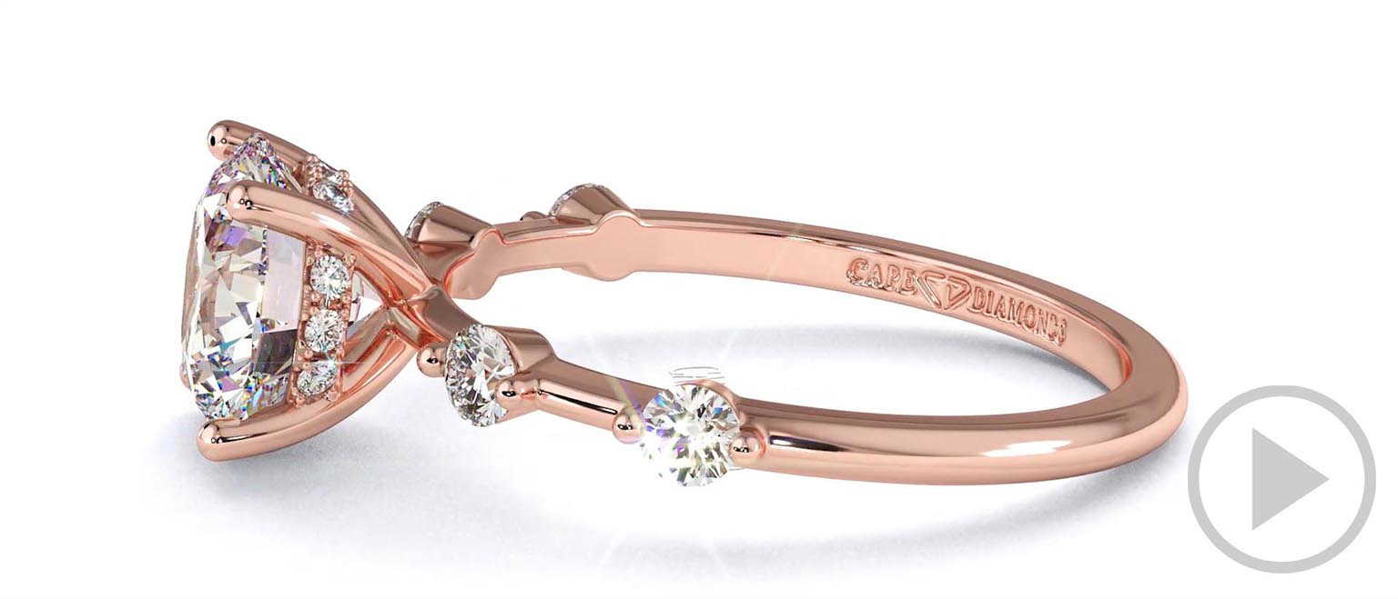 Star Crossed Four Prong Hidden Pave Halo Round Lab Grown Diamond Engagement Ring Rose Gold top video
