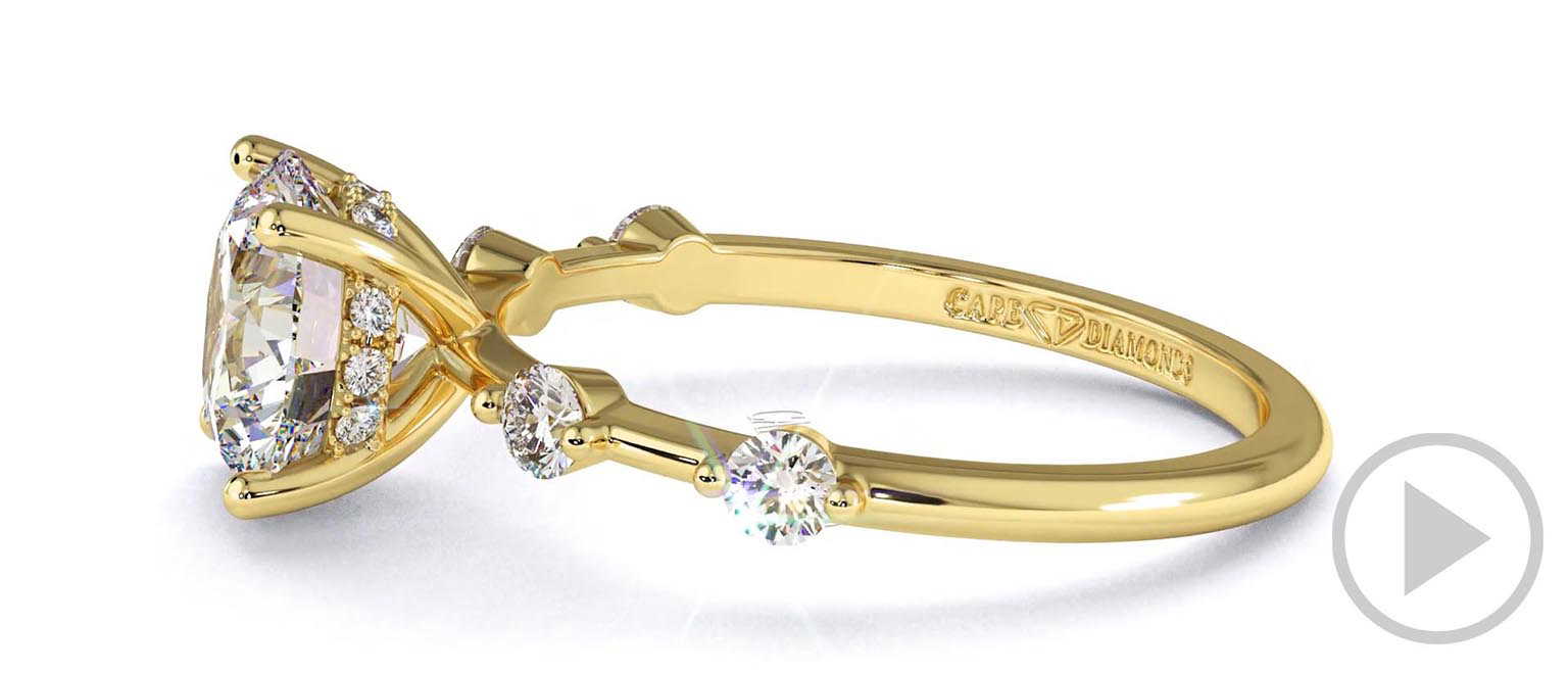 Star Crossed Four Prong Hidden Pave Halo Round Lab Grown Diamond Engagement Ring Yellow Gold top video