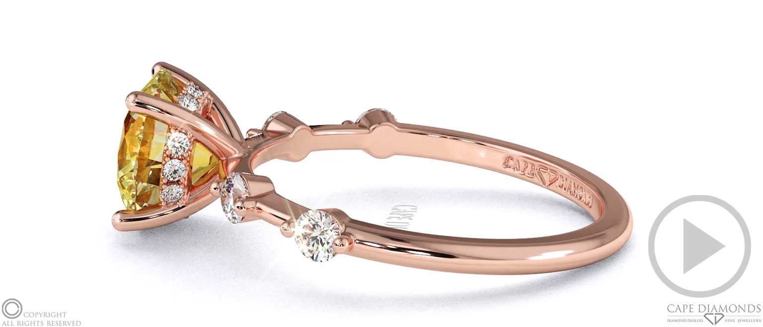 Yellow Lab Grown Diamond Bubble Drop Hidden Halo Round Cut Engagement Ring Rose Gold top video