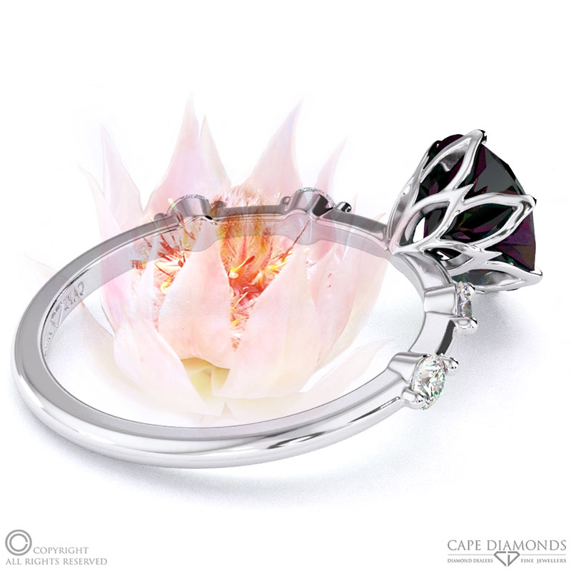 Blushing Bride Black Lab Grown Diamond Bubble Drop Side Stone Round Cut Engagement Ring White Gold