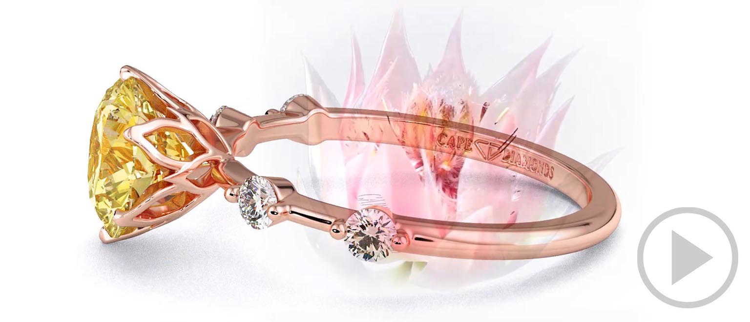 Blushing Bride Yellow Natural Diamond Bubble Drop Side Stone Round Cut Engagement Ring Rose Gold top video