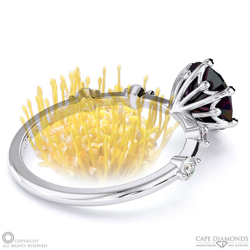 Pin Cushion Black Lab Grown Diamond Bubble Drop Side Stone Round Cut Engagement Ring White Gold