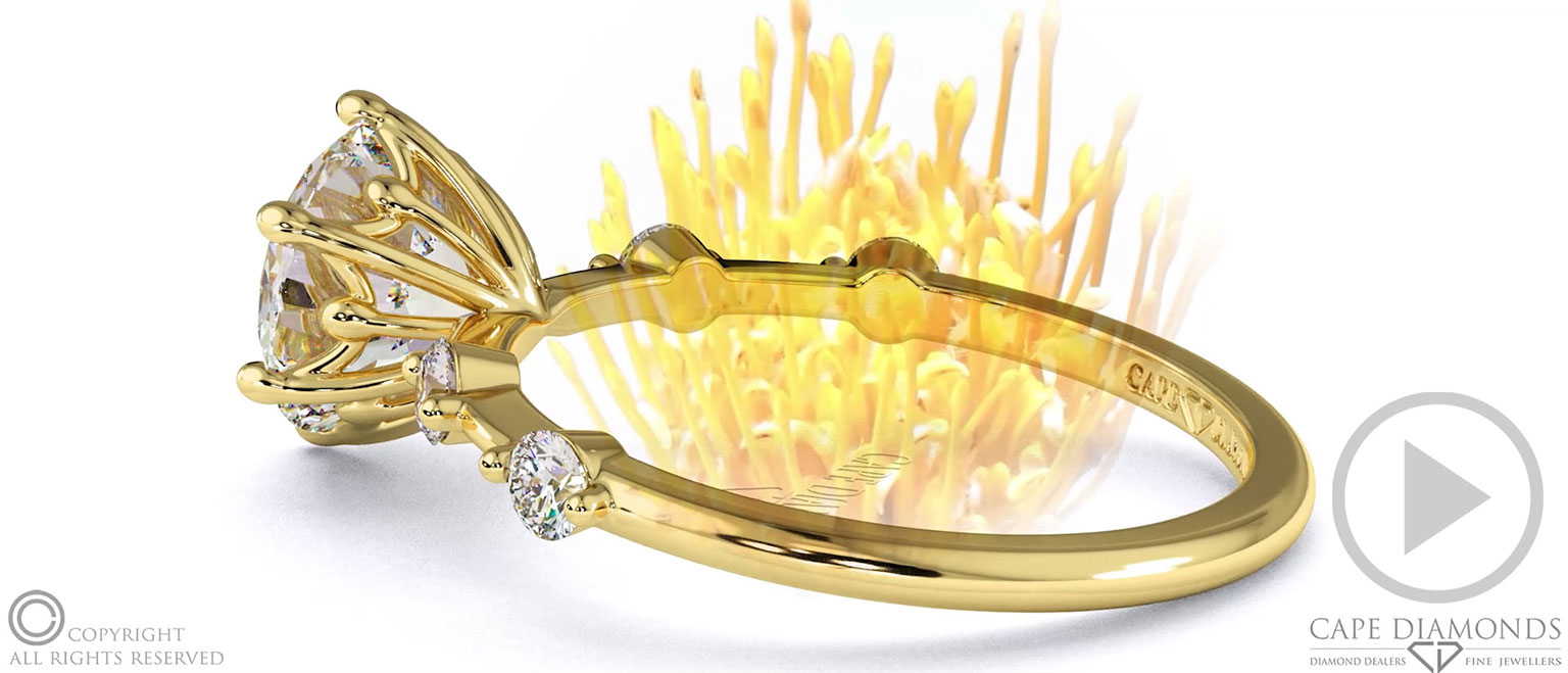 Pincushion Round Lab Grown Diamond Engagement Ring Yellow Gold With Side Diamond Drops top video