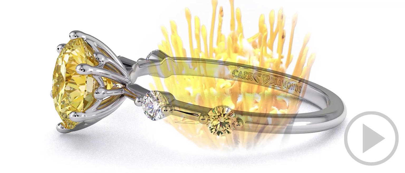 Pin Cushion Yellow Lab Grown Diamond Bubble Drop Side Stone Round Cut Engagement Ring Platinum top video