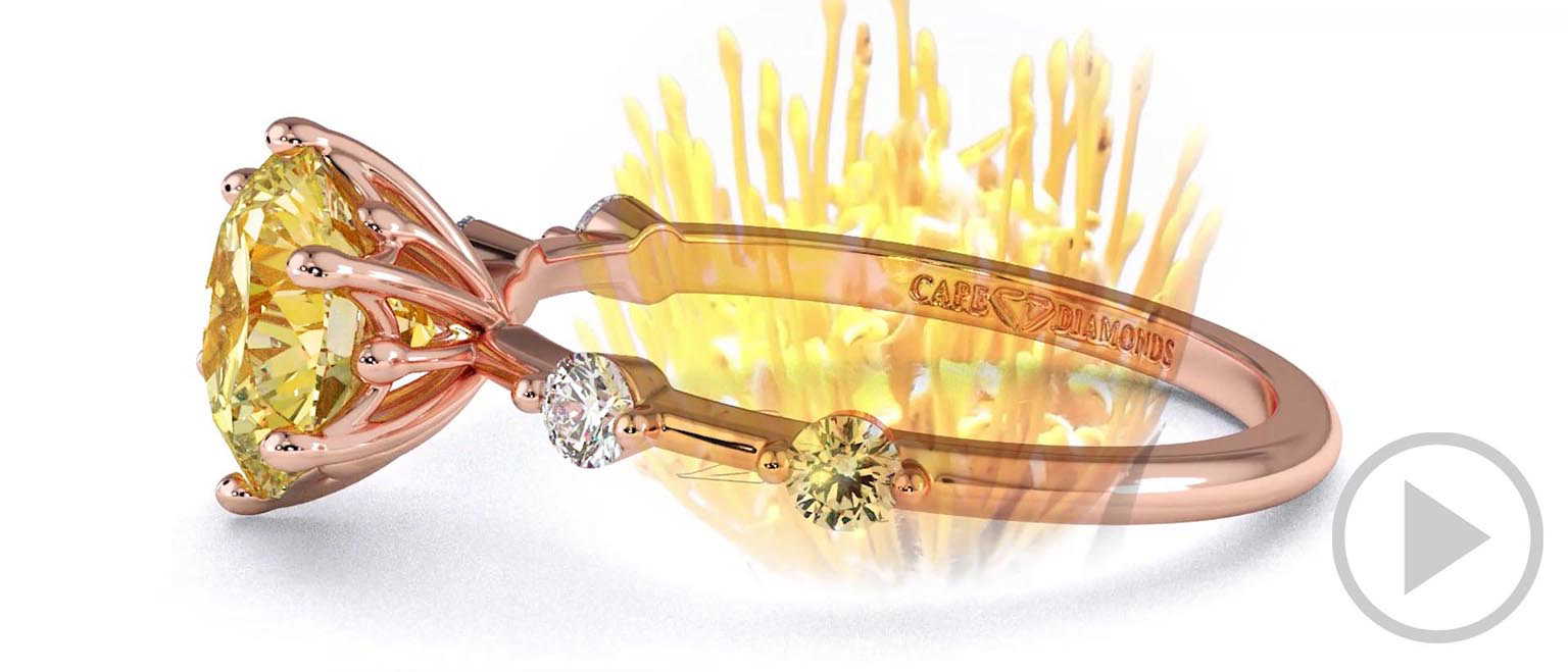 Pin Cushion Yellow Natural Diamond Bubble Drop Side Stone Round Cut Engagement Ring Rose Gold top video