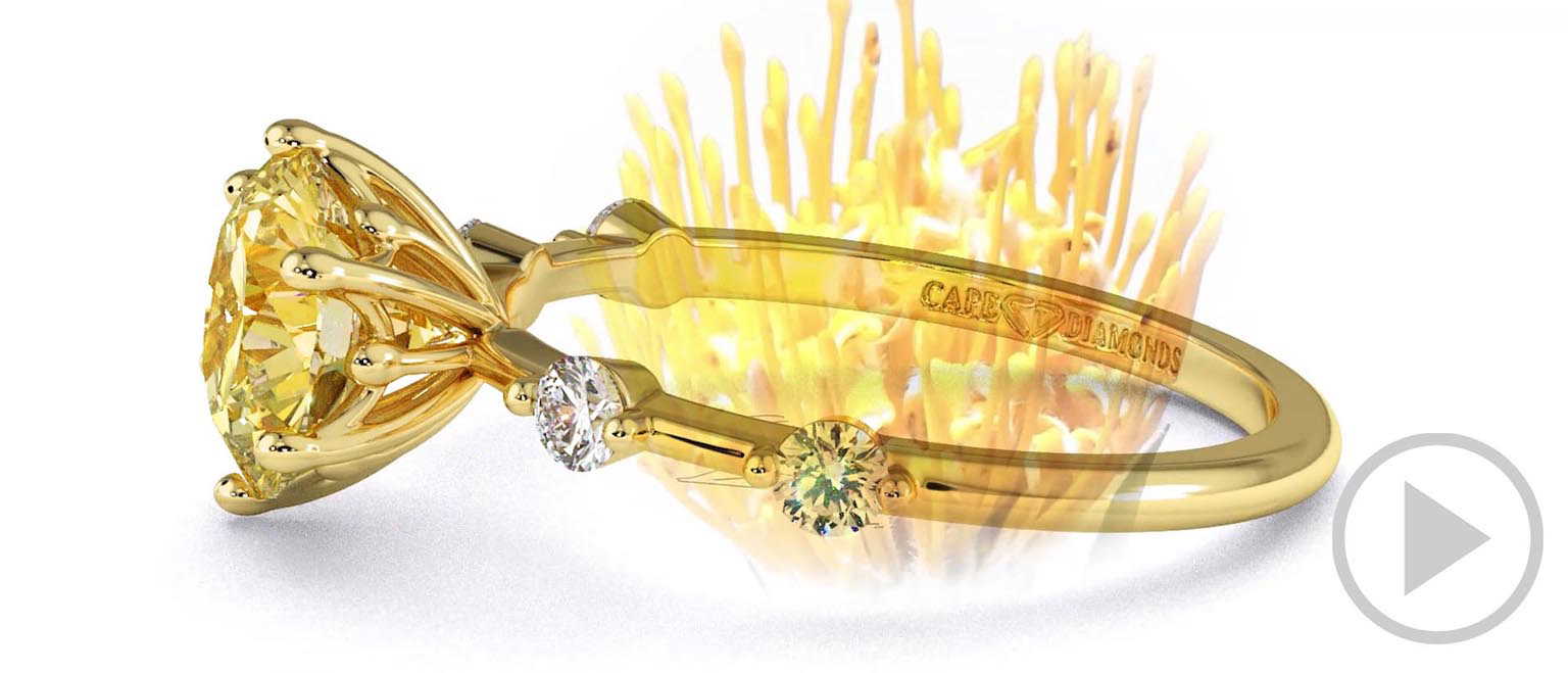 Pin Cushion Yellow Lab Grown Diamond Bubble Drop Side Stone Round Cut Engagement Ring Yellow Gold top video