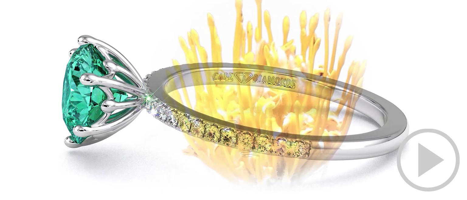 Pincushion Fynbos Flower High Set Engagement Ring Platinum top video