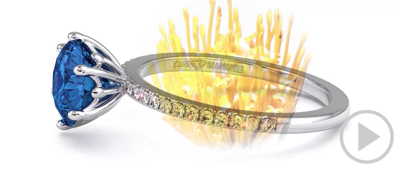 Pincushion Fynbos Flower High Set Engagement Ring White Gold top video