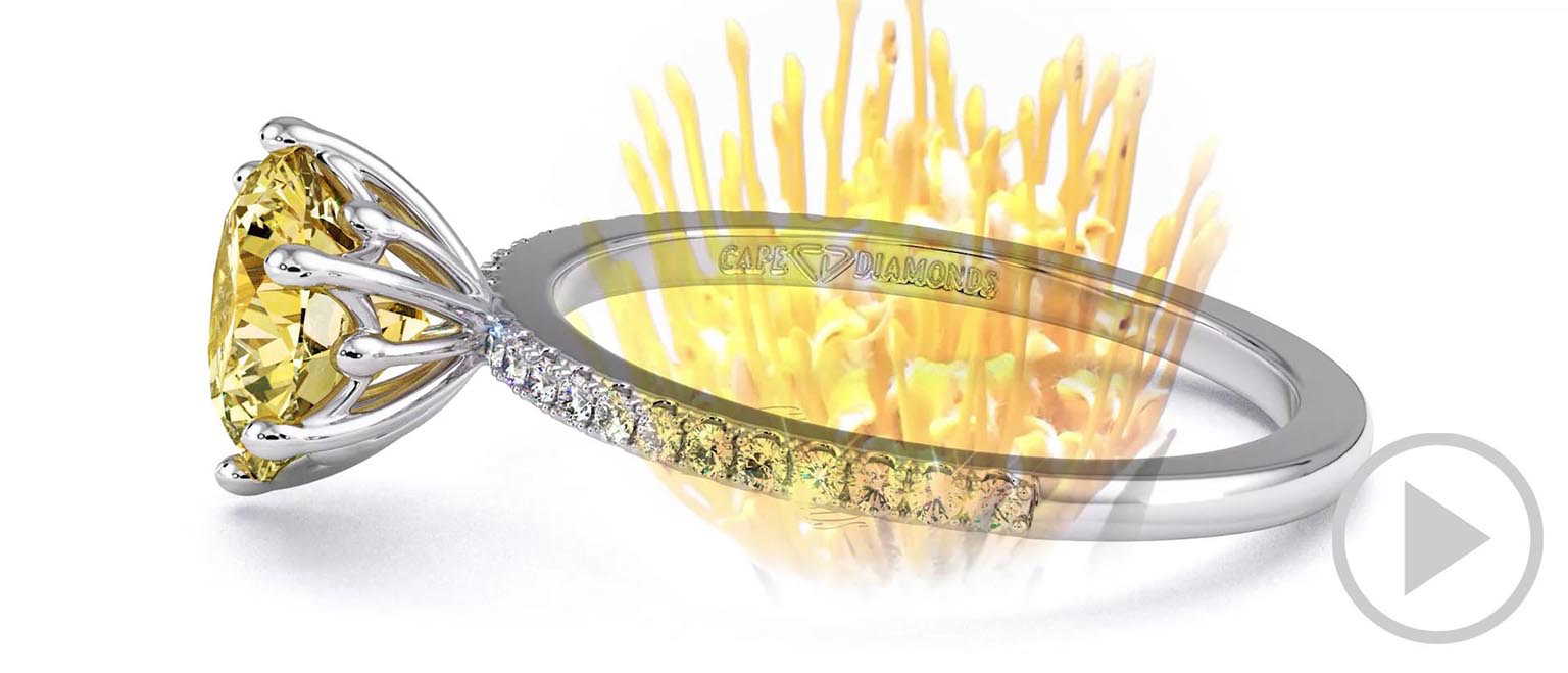 Pincushion Fynbos Flower High Set Engagement Ring Platinum top video