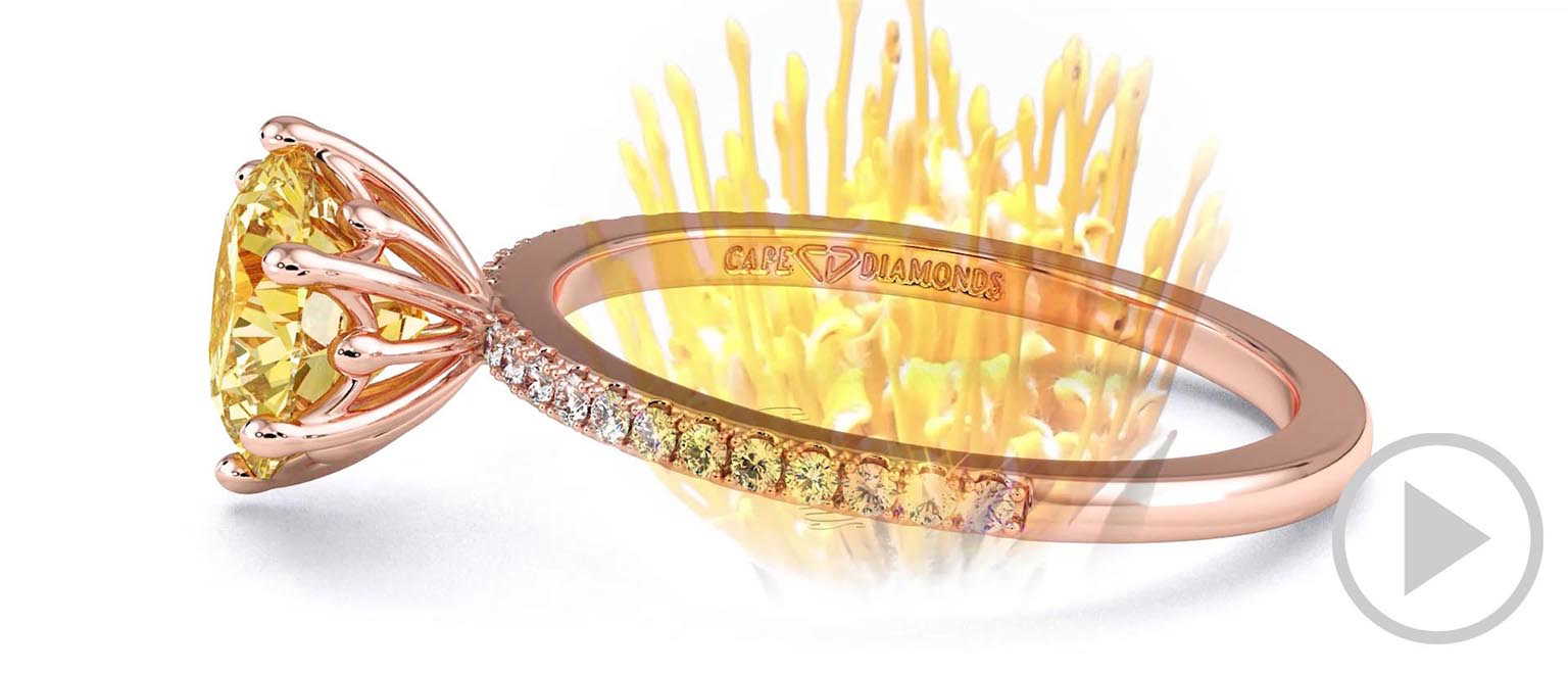 Pincushion Fynbos Flower High Set Engagement Ring Rose Gold top video