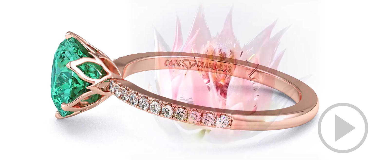 Blushing Bride Fynbos Flower Emerald Round Cut Engagement Ring Rose Gold top video