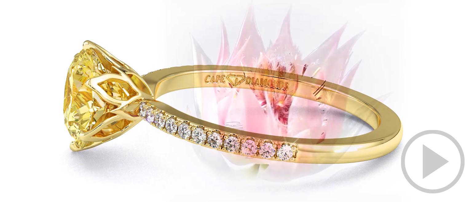 Blushing Bride Fynbos Flower Yellow Lab Grown Diamond Round Cut Engagement Ring Yellow Gold top video
