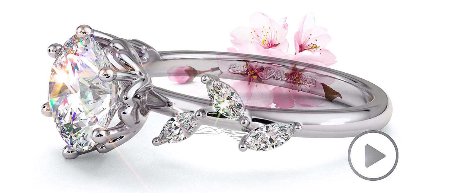 Cherry Blossom Natural Diamond Engagement Ring White Gold top video
