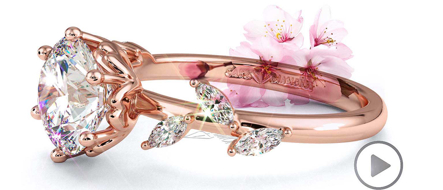 Cherry Blossom Natural Diamond Engagement Ring Rose Gold top video