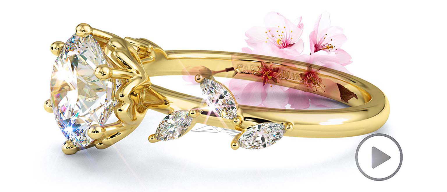 Cherry Blossom Lab Grown Diamond Engagement Ring Yellow Gold top video
