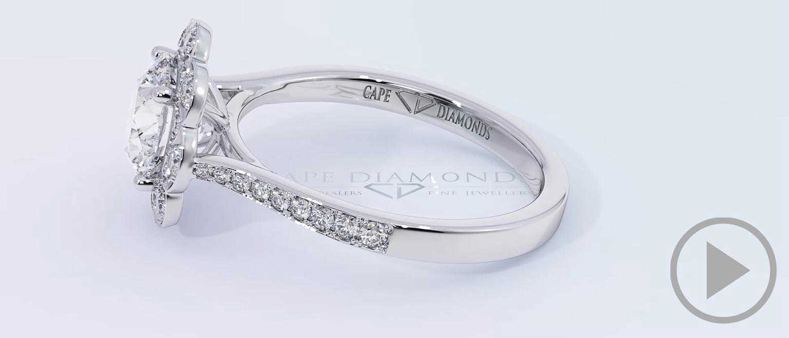Floral Flower Halo Natural Diamond Engagement Ring White Gold top video