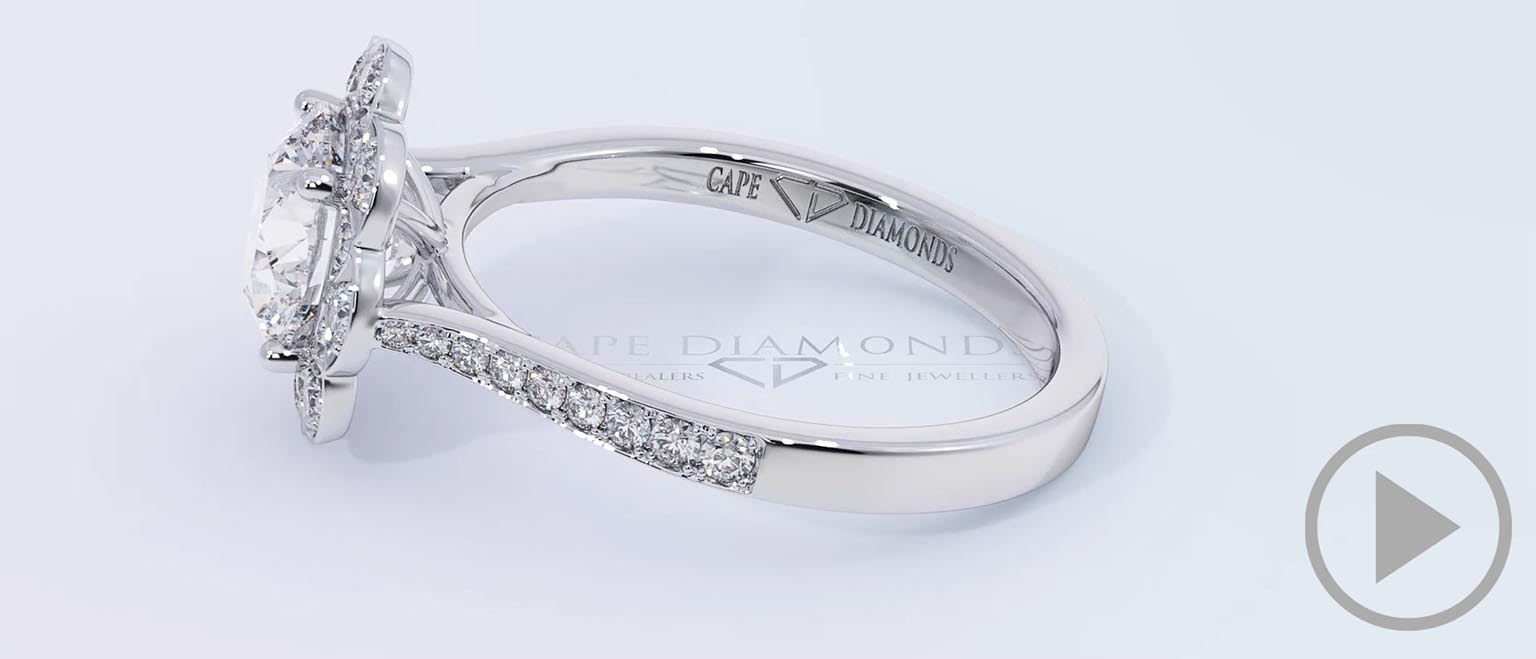 Floral Flower Halo Natural Diamond Engagement Ring White Gold top video