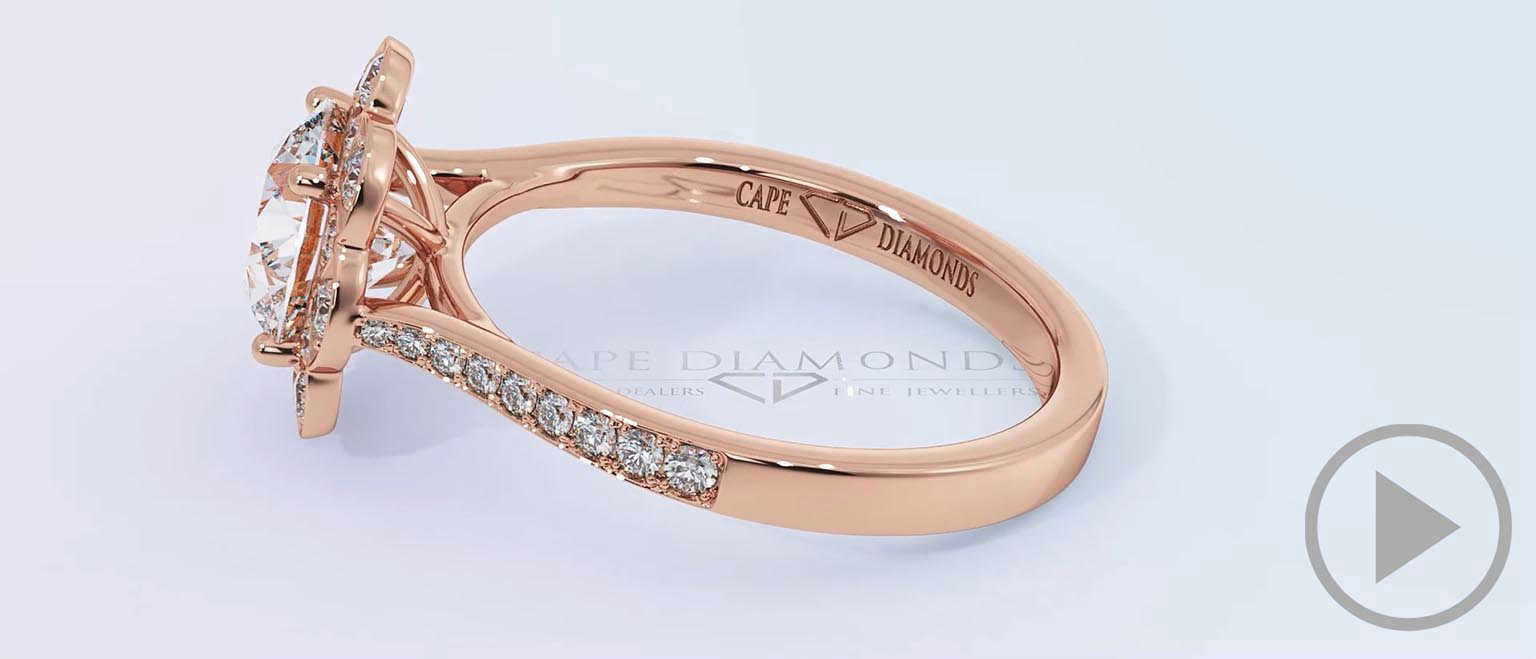 Floral Flower Halo Natural Diamond Engagement Ring Rose Gold top video