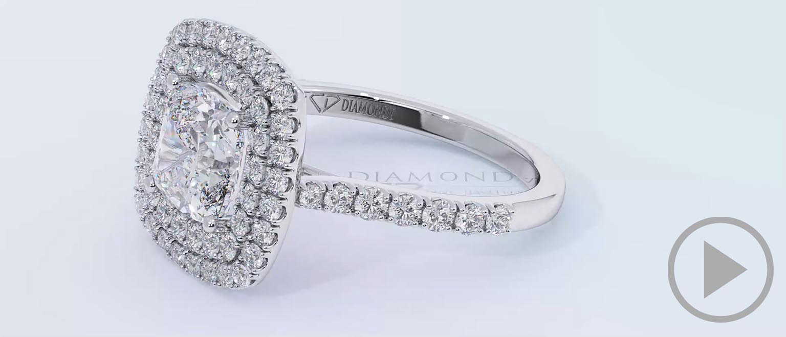 Cushion Cut Natural Diamond Double Halo Engagement Ring Platinum top video