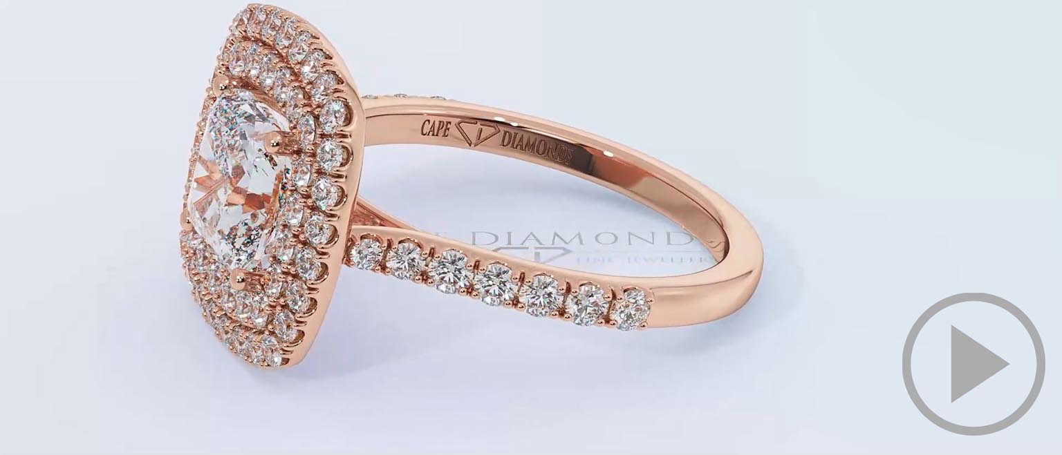 Double Halo Natural Diamond Engagement Ring Rose Gold top video