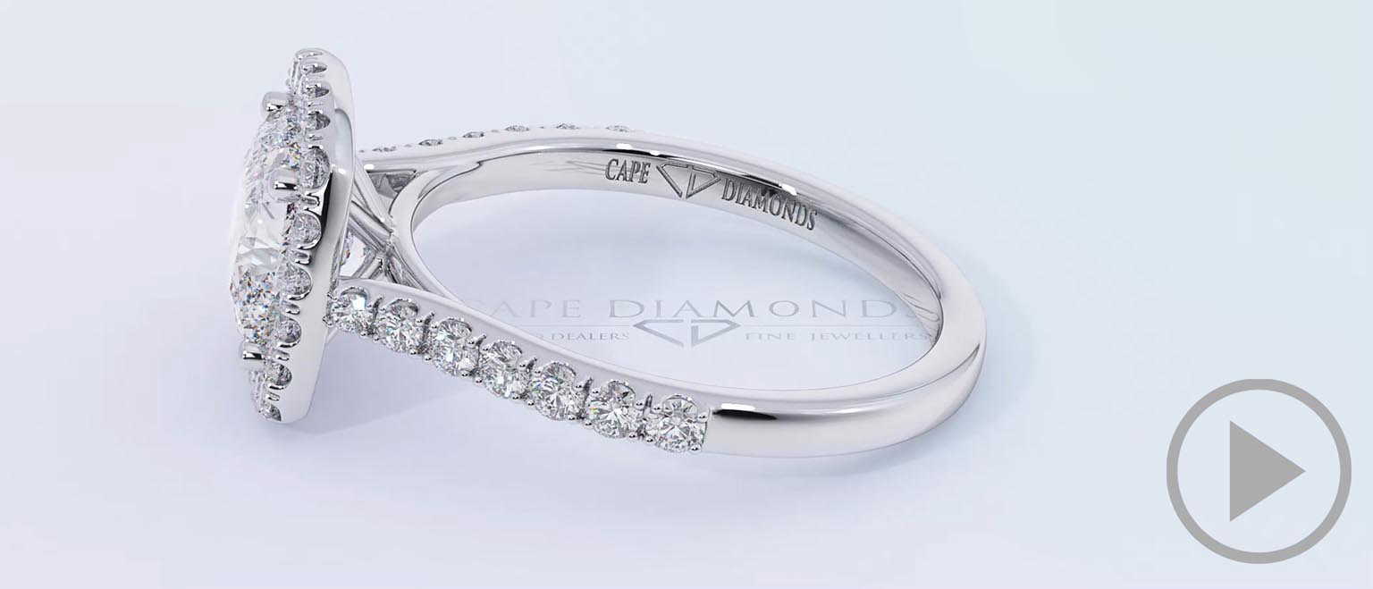 Cushion Natural Diamond Halo Cathedral Natural Diamond Engagement Ring White Gold With Pavé Side Natural Diamonds top video