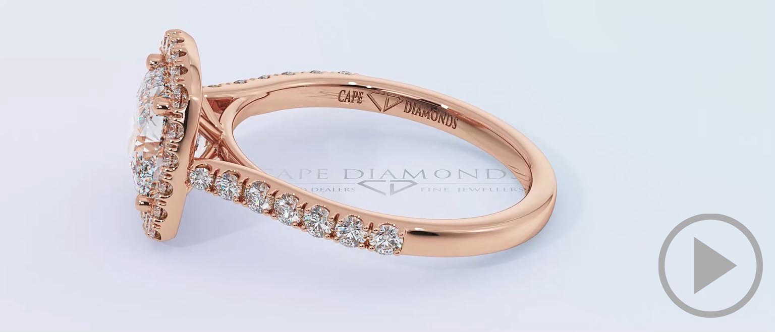 Cushion Cut Natural Diamond Halo With Side Stones Engagement Ring Rose Gold top video