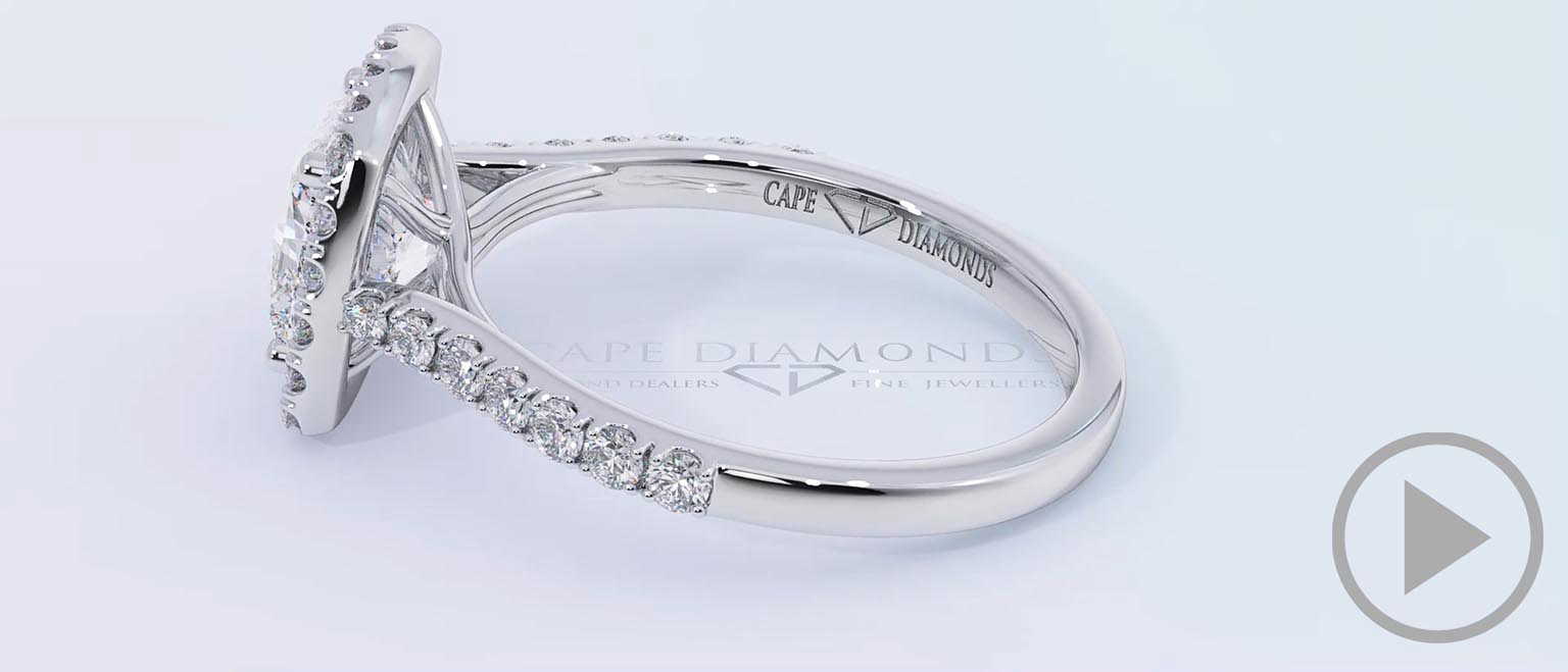 Twist Cushion Halo Natural Diamond Engagement Ring White Gold Side Natural Diamonds top video