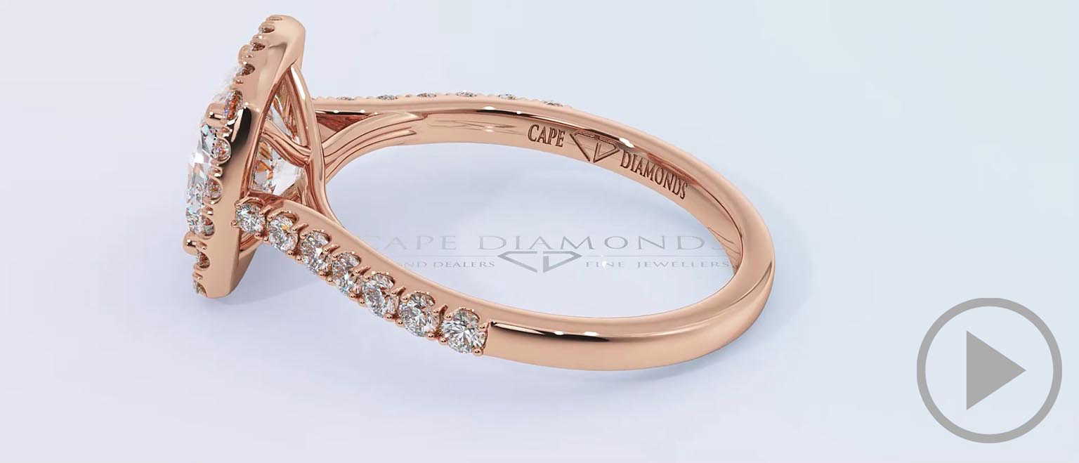 Twist Cushion Halo Natural Diamond Engagement Ring Rose Gold Side Natural Diamonds top video