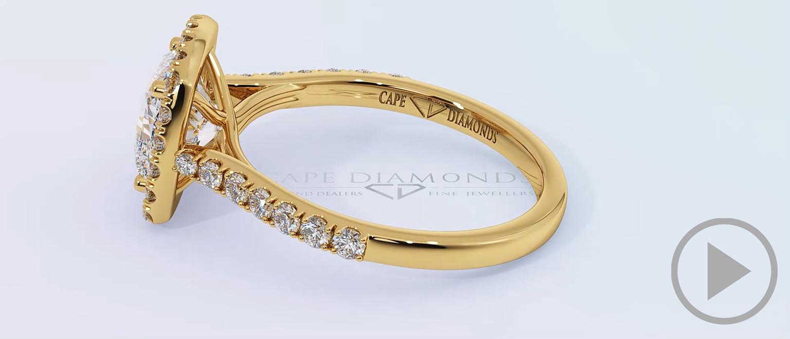 Cushion Halo Natural Diamond Engagement Ring Yellow Gold Twist Claws top video