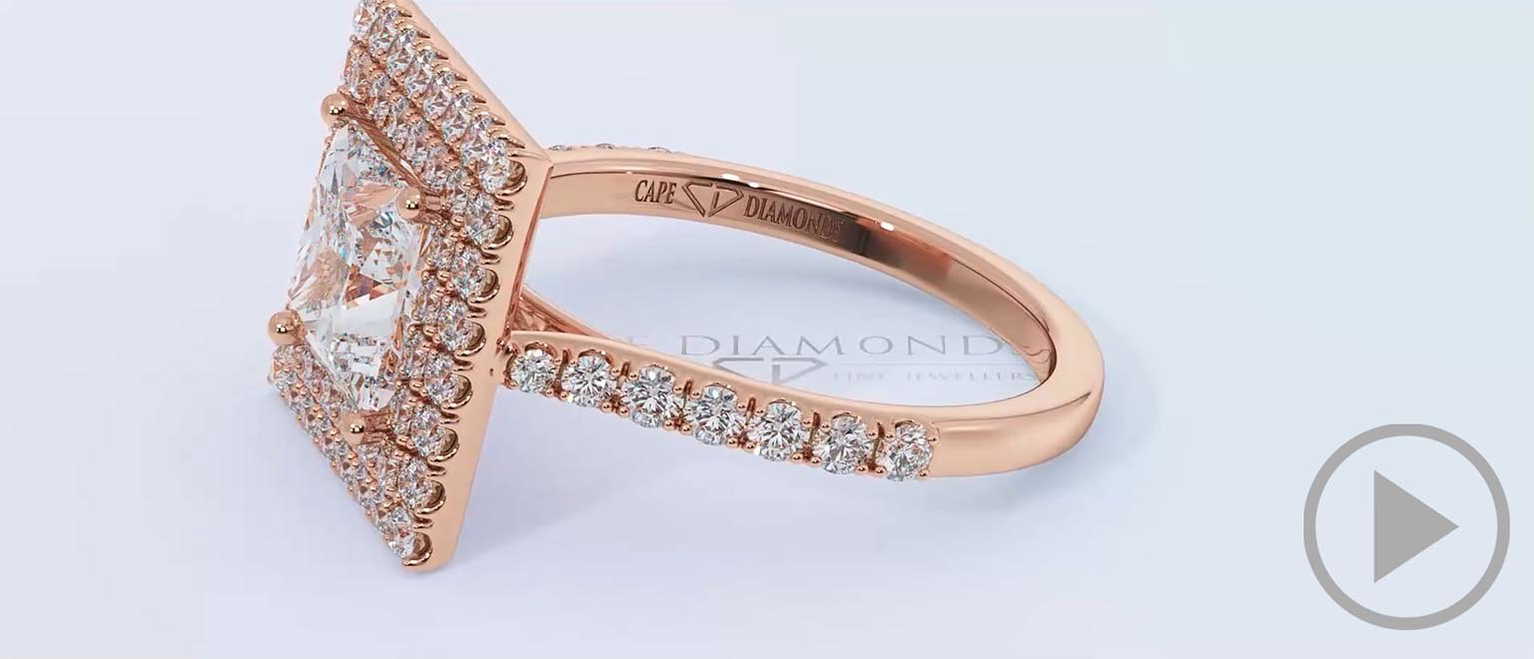 Double Halo Natural Diamond Engagement Ring Rose Gold top video