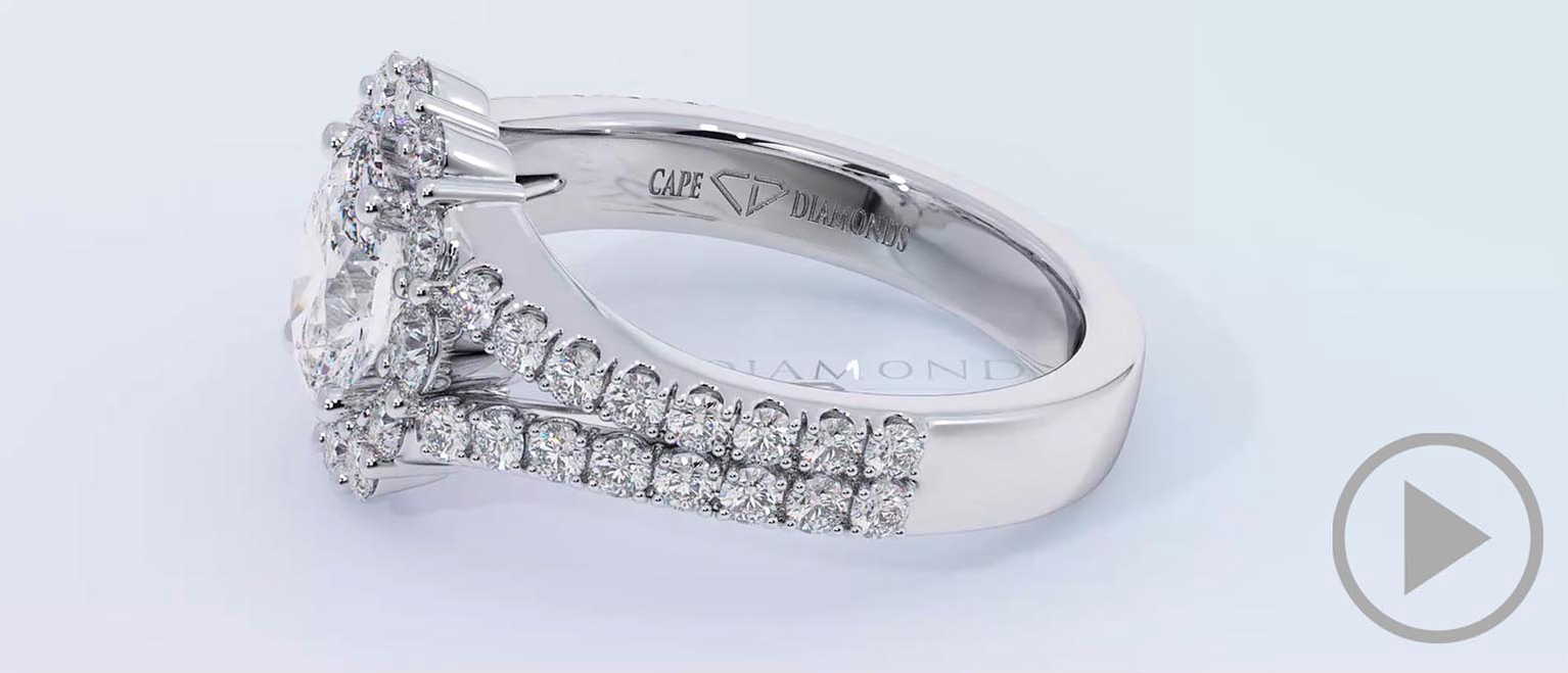 Cluster Split Band Oval Halo Natural Diamond Engagement Ring White Gold top video