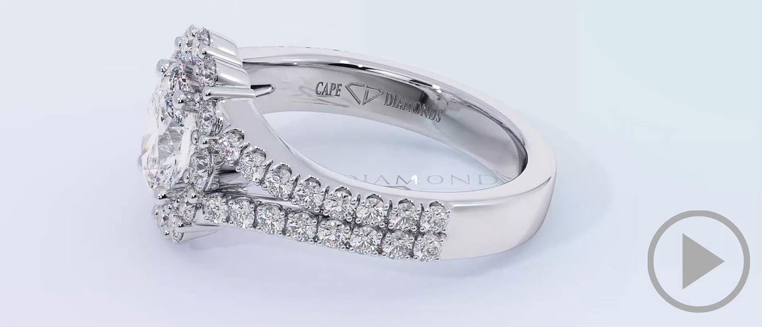 Cluster Split Band Oval Halo Natural Diamond Engagement Ring White Gold top video